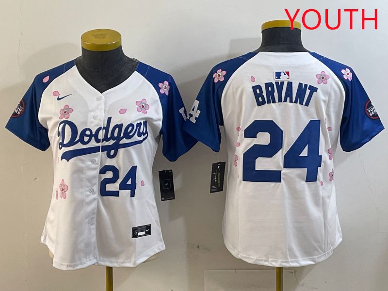 Youth Los Angeles Dodgers #24 Bryant White Blue Sakura Edition 2025 Nike MLB Jersey style 8